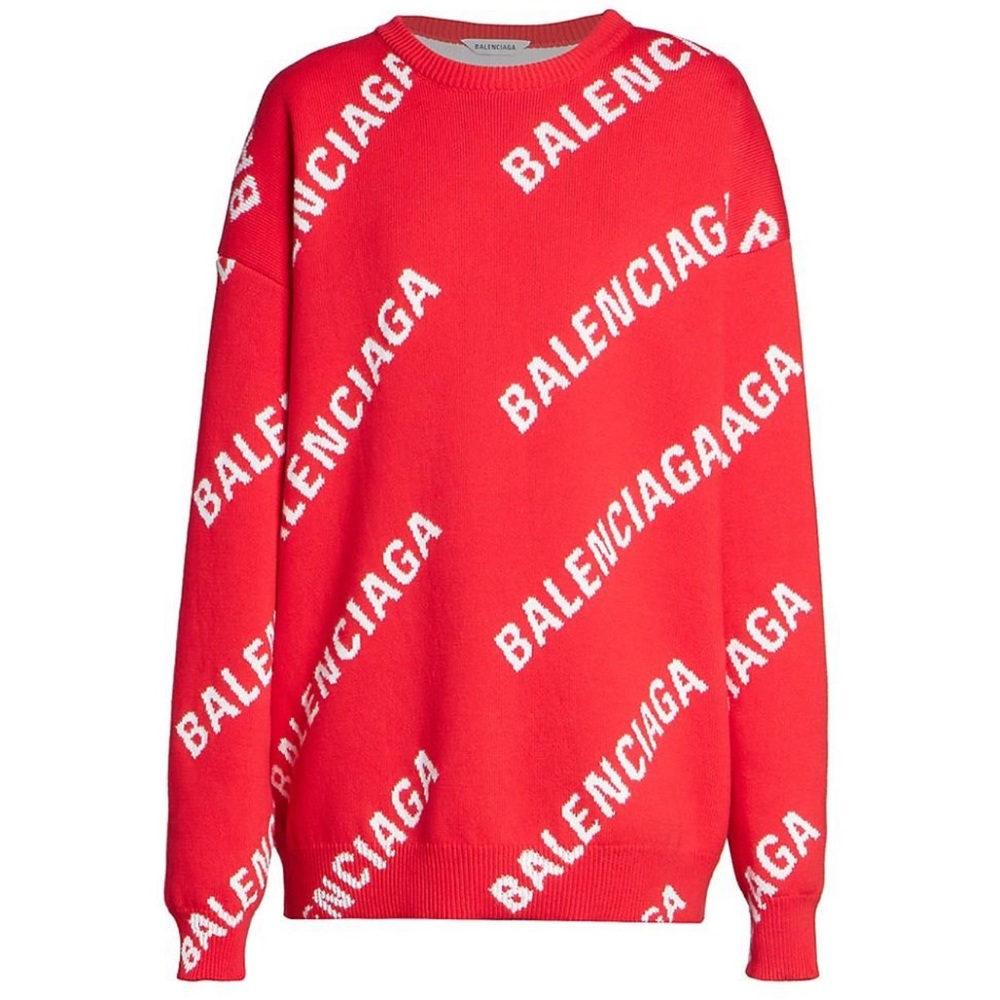 Oversized Red and White Balenciaga sweater